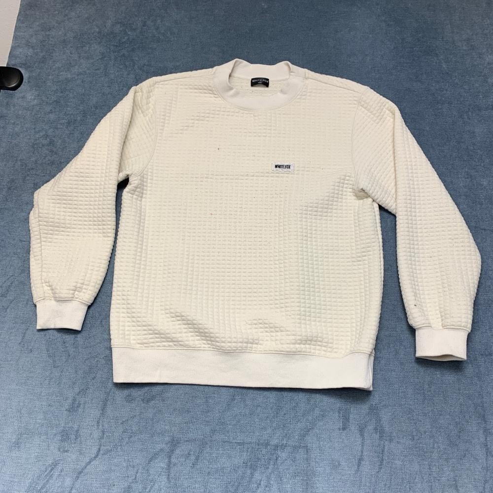 White Fox Sweatshirt Women S/M Cream Waffle Textured Oversized Travel Streetwear